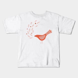 Scandinavian Bird With Hearts Kids T-Shirt